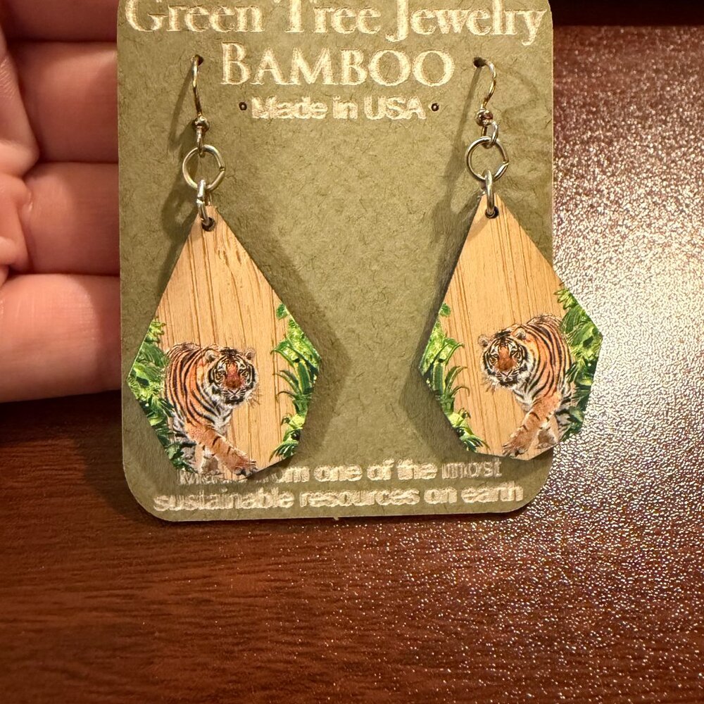 Green Tree Bamboo Earrings "Tiger"